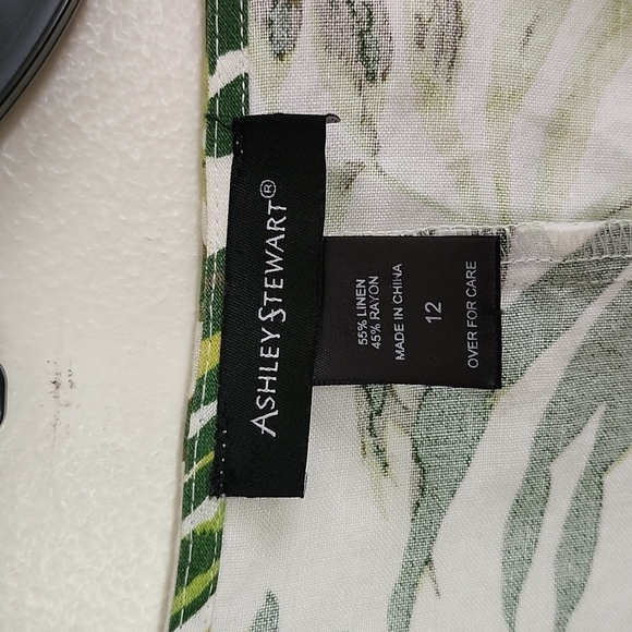 Ashley Stewart tropical palm print true wrap top, long sleeve, linen summer top - Picture 4 of 8